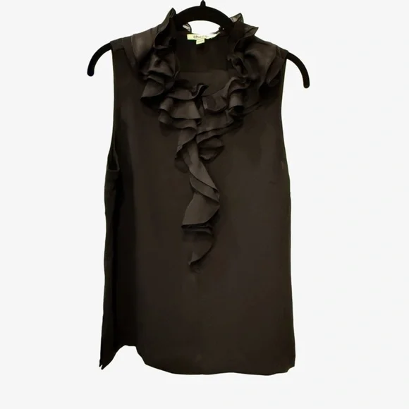 Size 1 Chico’s Ruffled Neck Sleeveless Tank Top in Black - Picture 5 of 9